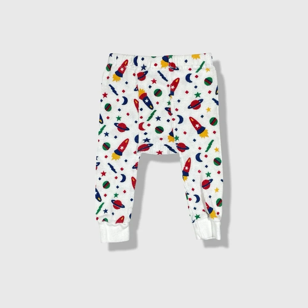 Oshkosh Thermal Pajama Pants‎ Kids 6 Months White Space Rocket Outer Space